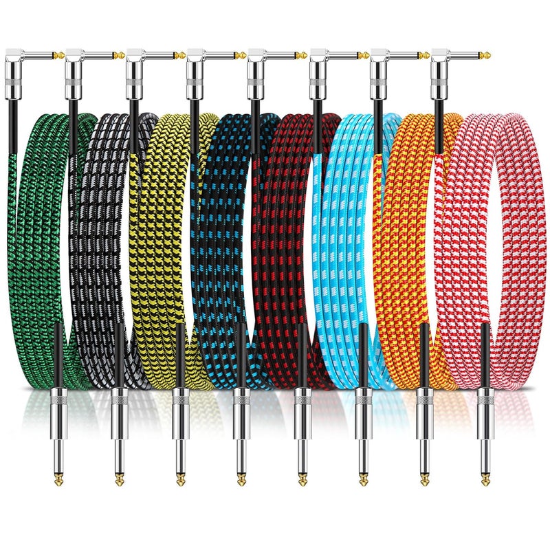 Rigibright 8 Pack 10FT Instrument Cable - Guitar, Bass, Keyboard, Microphone & Mixer Amp Cord (Multicolored) (8, Multicolor-A, 10 Feet) - Image 1